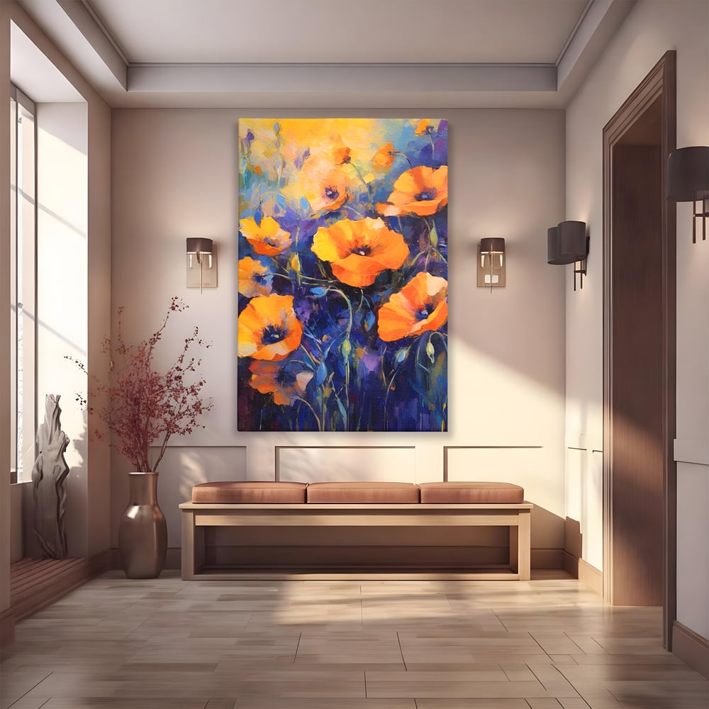 Tablou canvas cu tablou canvas cu maci portocalii, fara rama, pe sasiu de lemn