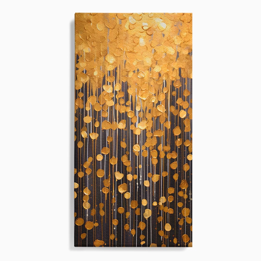 Tablou canvas cu pictura abstracta cu picaturi aurii, fara rama, pe sasiu de lemn