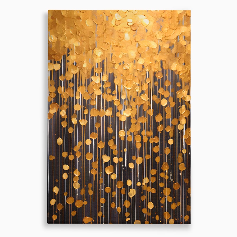 Tablou canvas cu pictura abstracta cu picaturi aurii, fara rama, pe sasiu de lemn