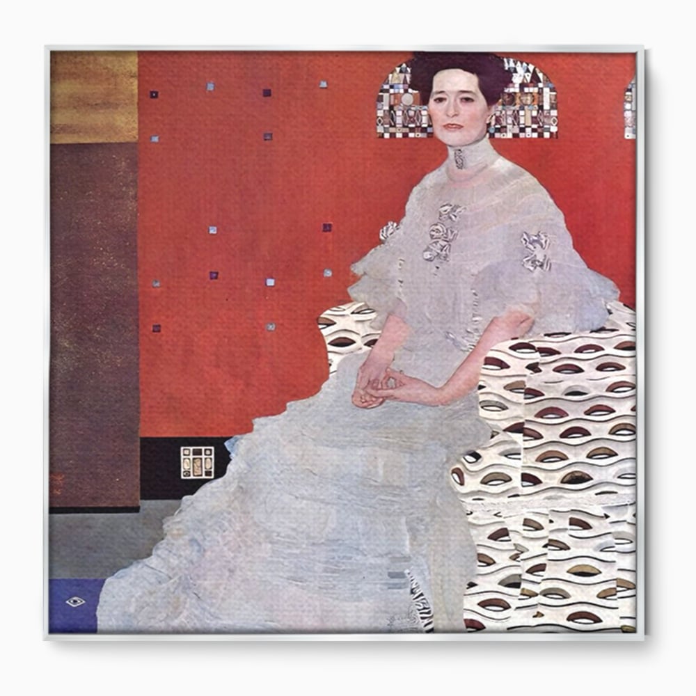 Tablou canvas cu reproducere pictura fritza riedler de klimt, in rama de aluminiu argintiu