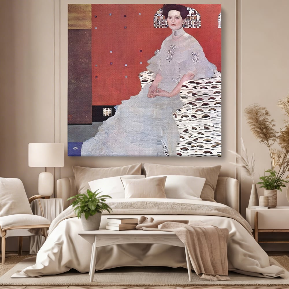 Tablou canvas cu reproducere pictura fritza riedler de klimt, fara rama, pe sasiu de lemn, pe perete intr-un dormitor