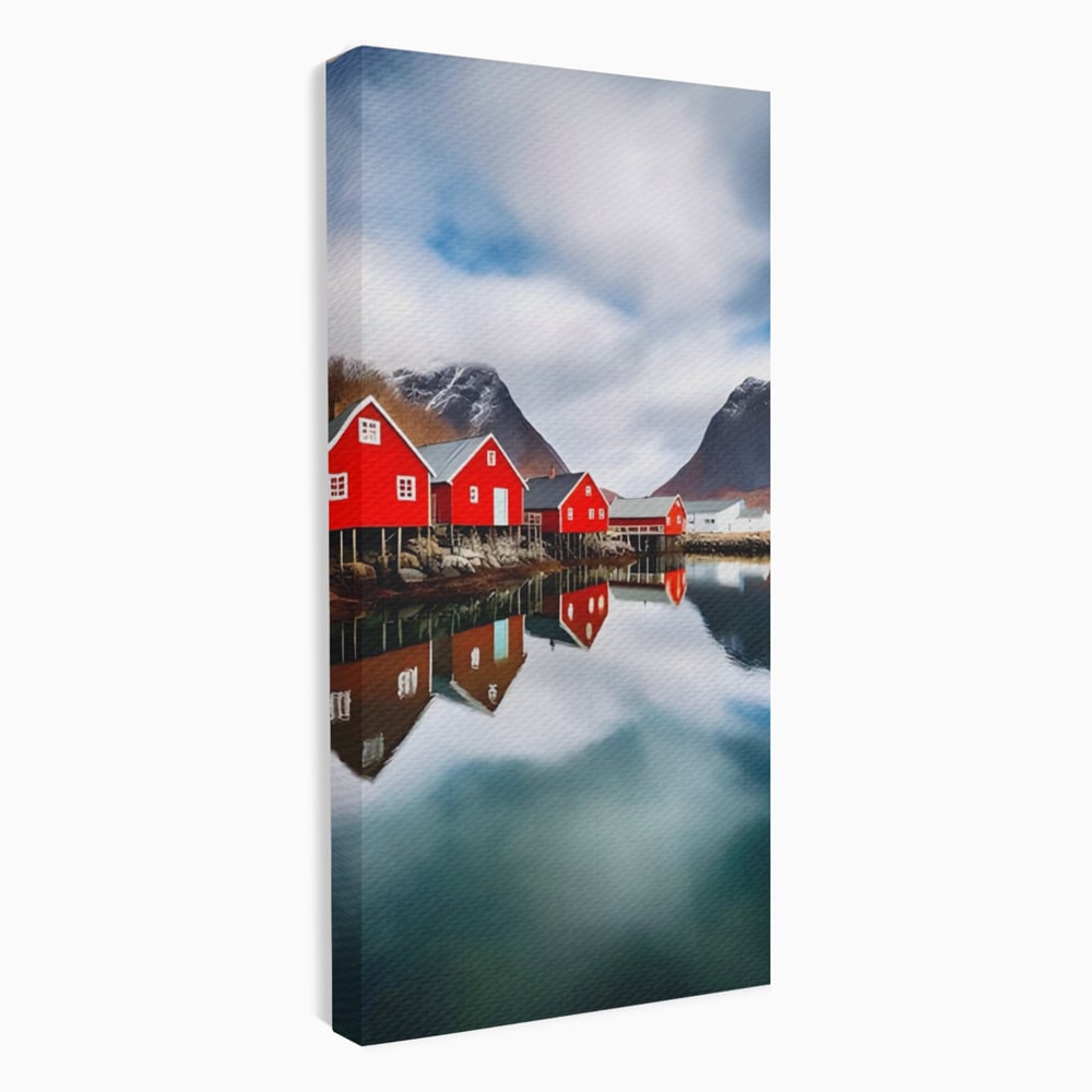 Tablou canvas cu tablou canvas cu cabane rosii, fara rama, pe sasiu de lemn