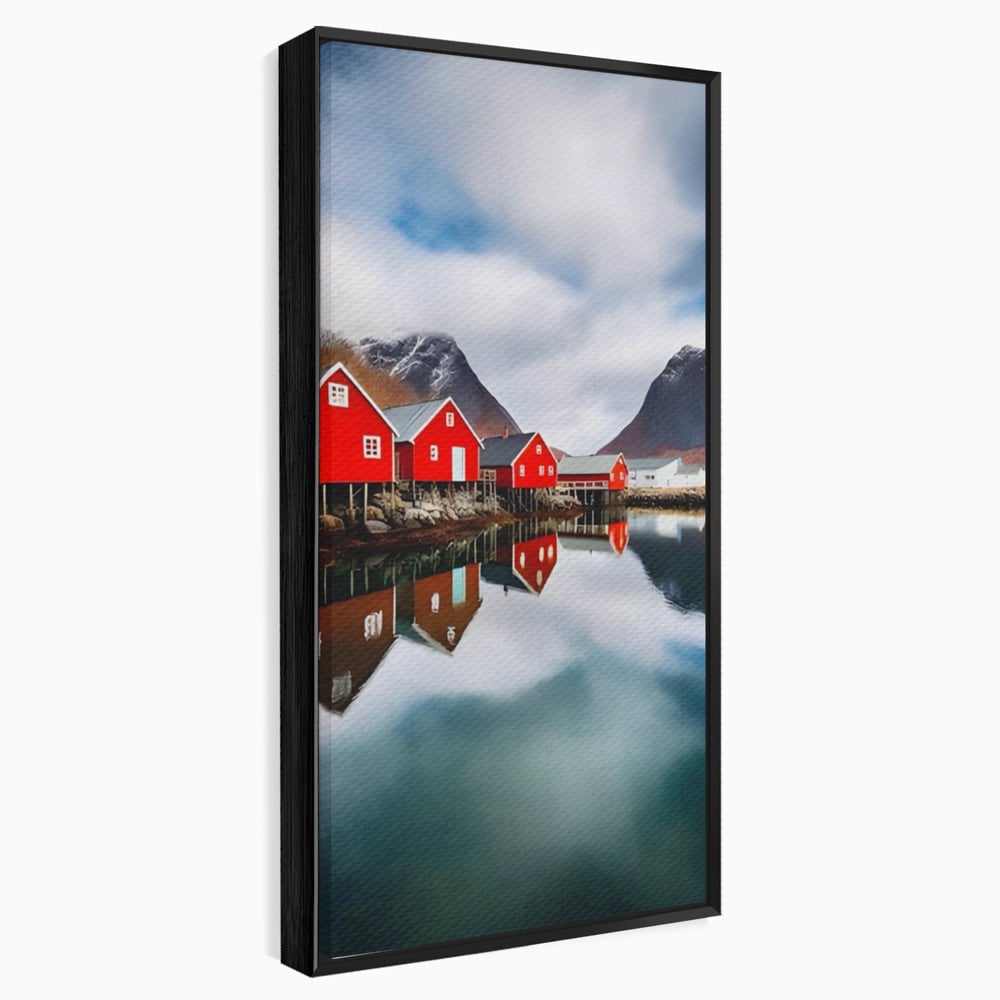 Tablou canvas cu tablou canvas cu cabane rosii, in rama de aluminiu negru