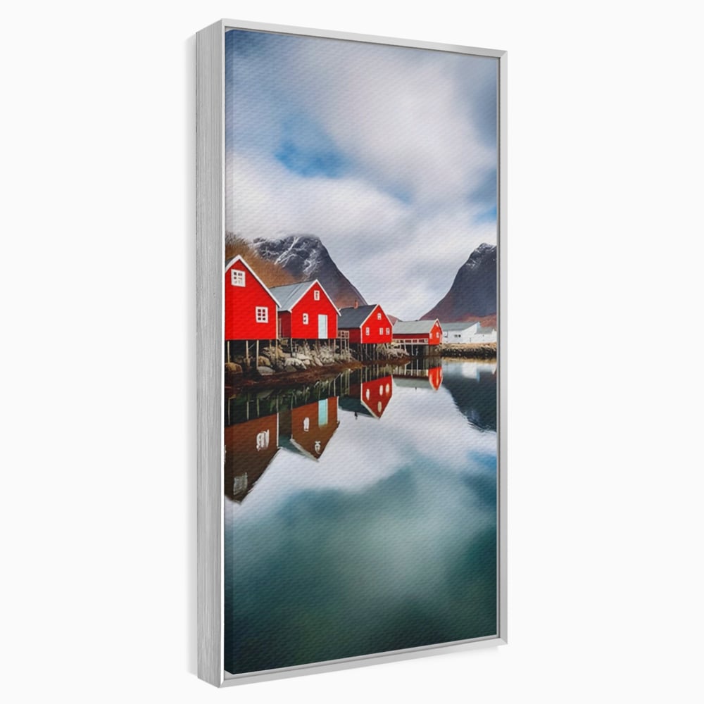 Tablou canvas cu tablou canvas cu cabane rosii, in rama de aluminiu argintiu