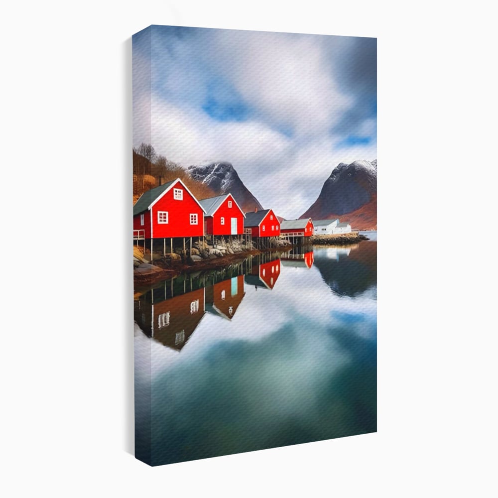 Tablou canvas cu tablou canvas cu cabane rosii, fara rama, pe sasiu de lemn
