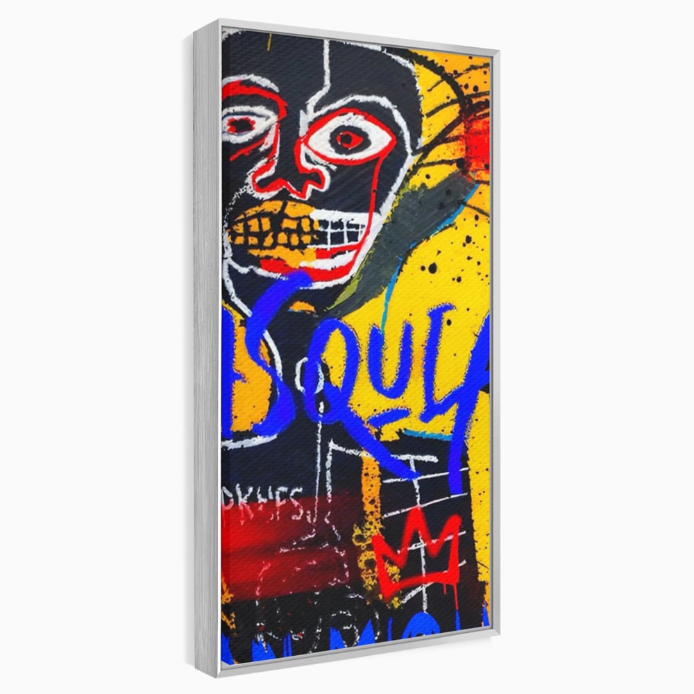 Tablou canvas cu tablou canvas cu portret stil graffiti, in rama de aluminiu argintiu