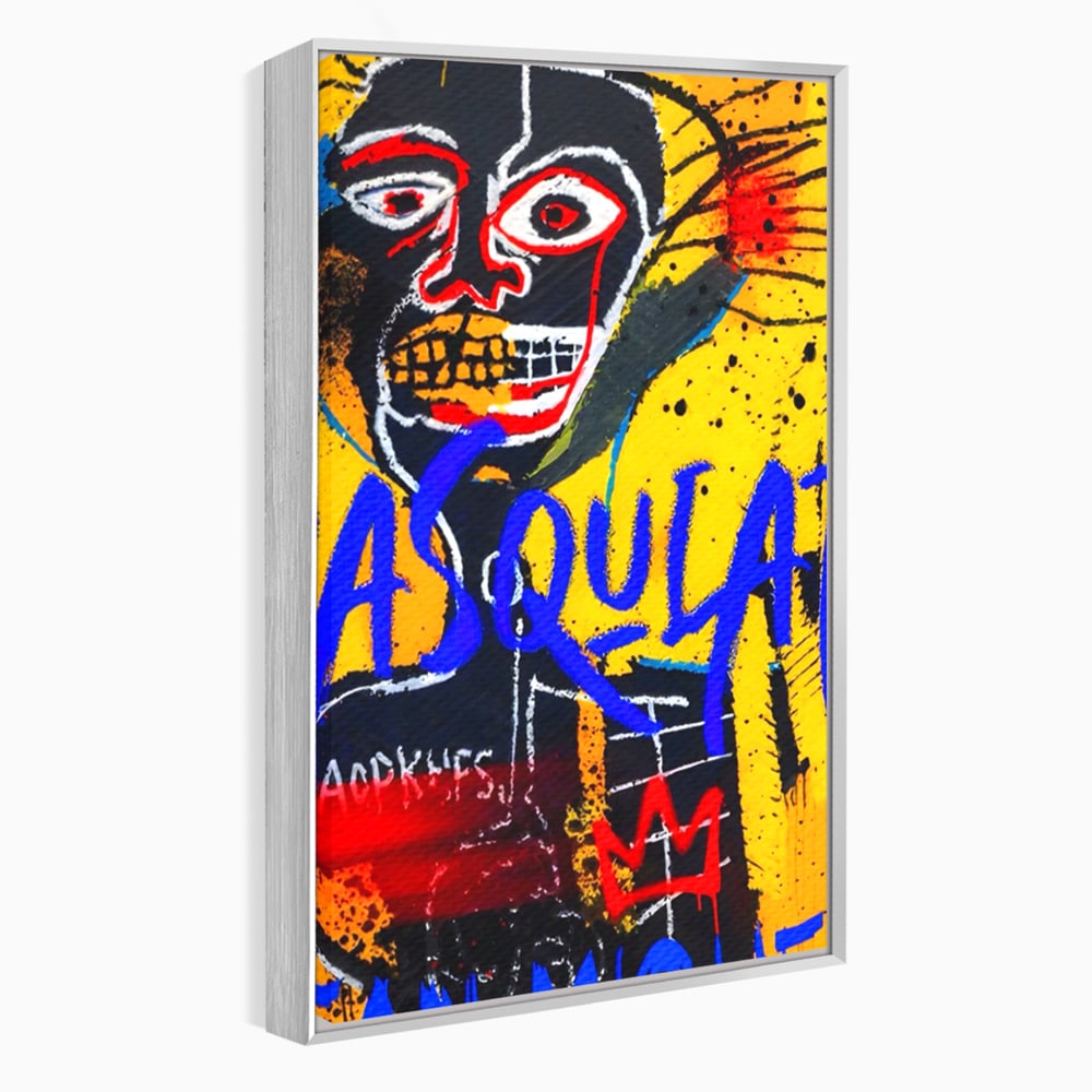 Tablou canvas cu tablou canvas cu portret stil graffiti, in rama de aluminiu argintiu