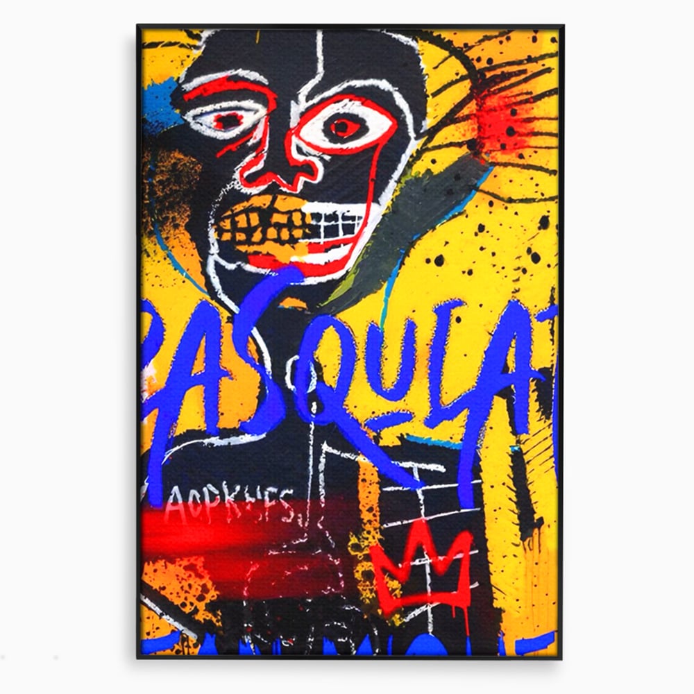 Tablou canvas cu tablou canvas cu portret stil graffiti, in rama de aluminiu negru