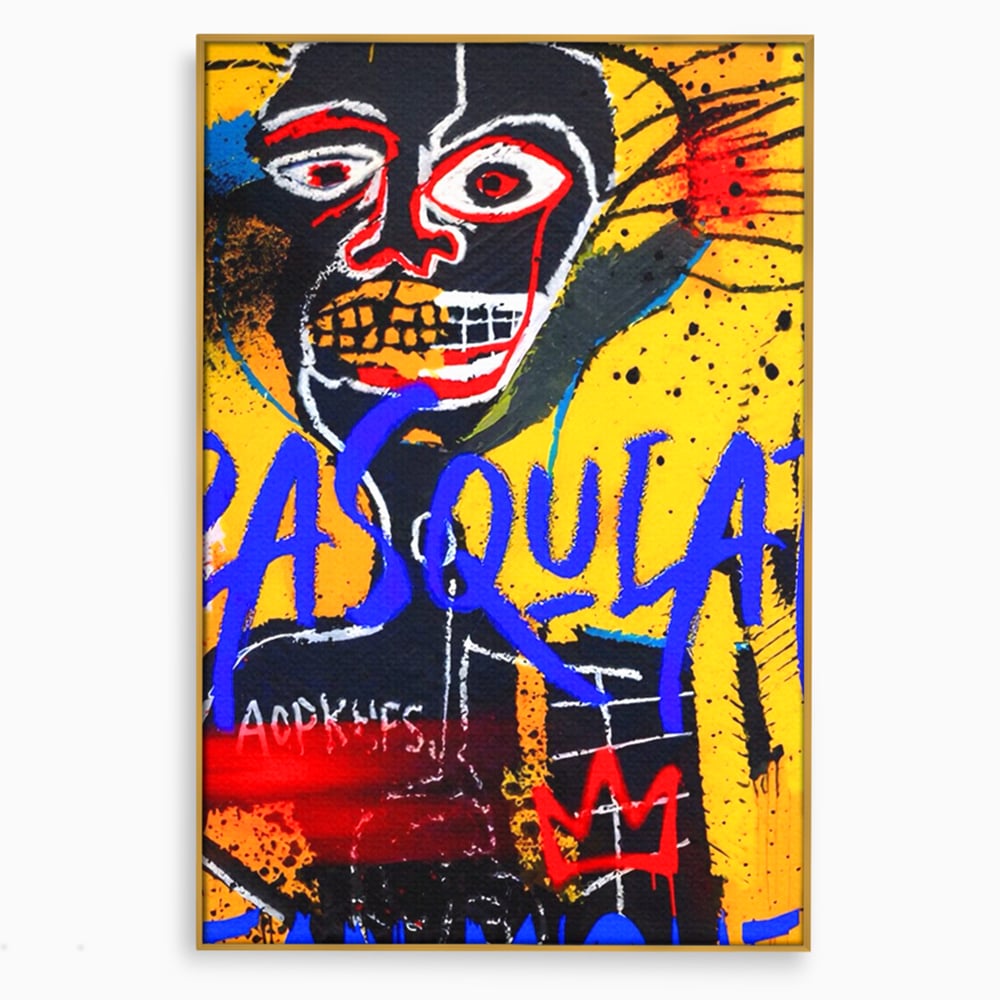 Tablou canvas cu tablou canvas cu portret stil graffiti, in rama de aluminiu auriu