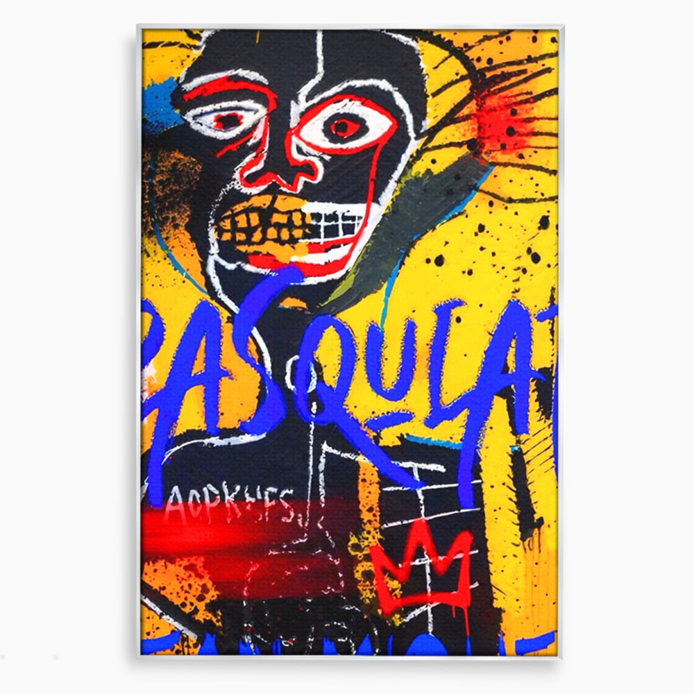 Tablou canvas cu tablou canvas cu portret stil graffiti, in rama de aluminiu argintiu