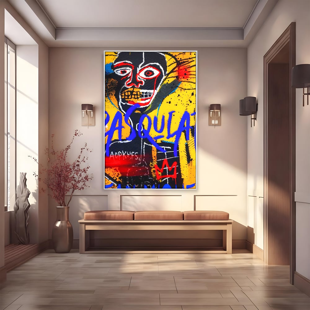 Tablou canvas cu tablou canvas cu portret stil graffiti, in rama de aluminiu argintiu