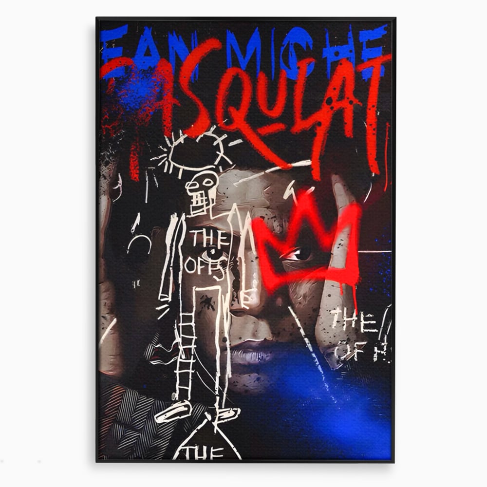 Tablou canvas cu tablou canvas cu portret stil graffiti, in rama de aluminiu negru
