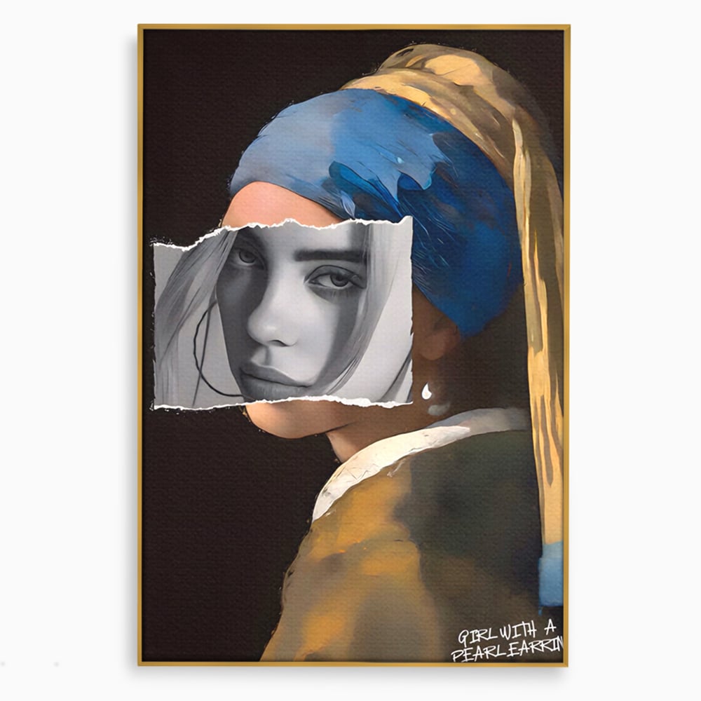 Tablou canvas cu tablou canvas portret feminin modern, in rama de aluminiu auriu