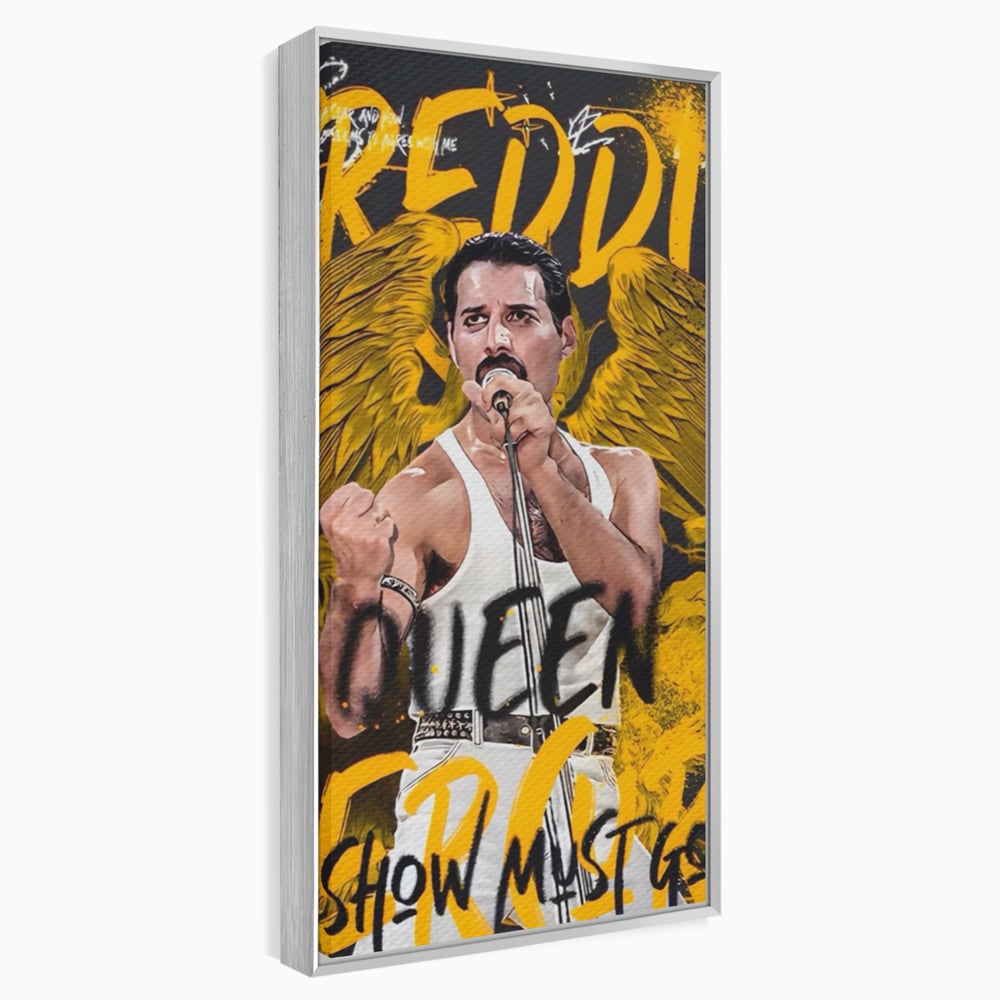 Tablou canvas cu tablou canvas cu freddie mercury, in rama de aluminiu argintiu