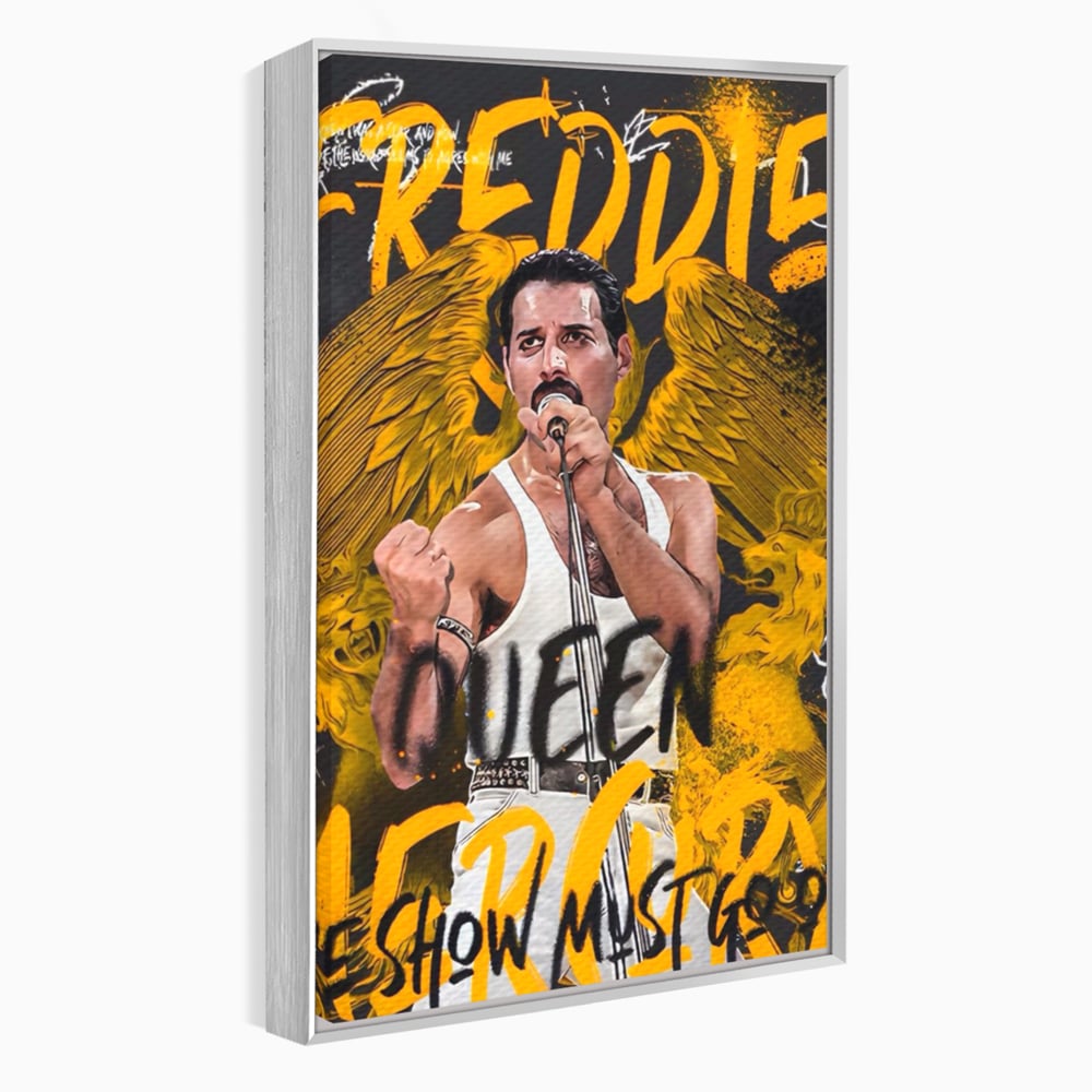 Tablou canvas cu tablou canvas cu freddie mercury, in rama de aluminiu argintiu