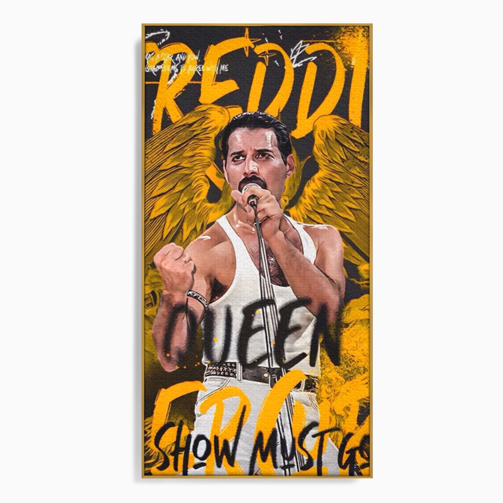 Tablou canvas cu tablou canvas cu freddie mercury, in rama de aluminiu auriu