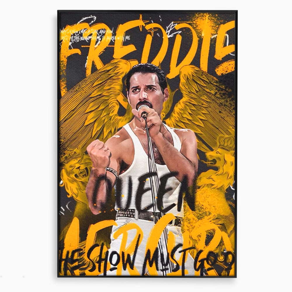 Tablou canvas cu tablou canvas cu freddie mercury, in rama de aluminiu negru