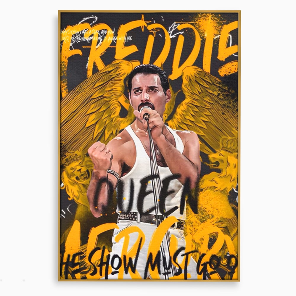 Tablou canvas cu tablou canvas cu freddie mercury, in rama de aluminiu auriu