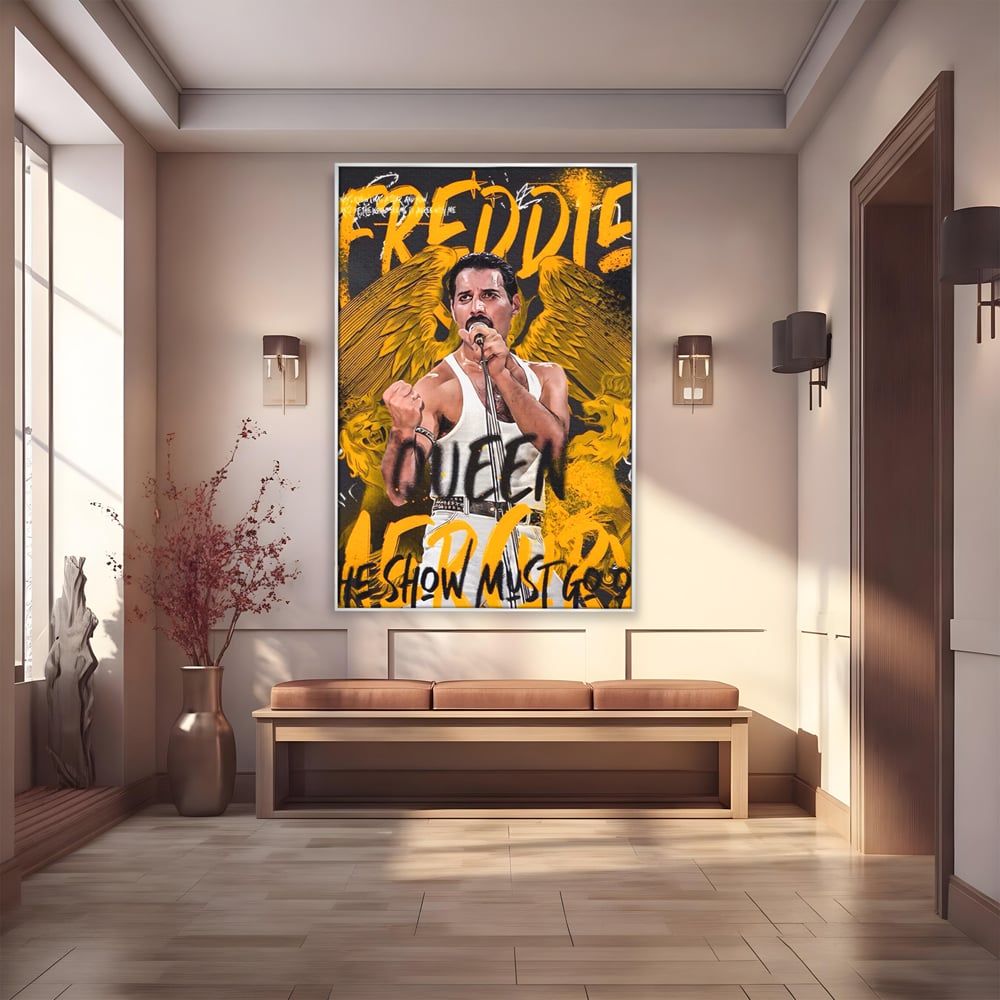 Tablou canvas cu tablou canvas cu freddie mercury, in rama de aluminiu argintiu