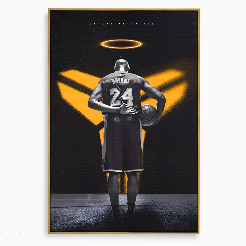 Tablou canvas cu tablou canvas cu baschetbalistul kobe bryant, in rama de aluminiu auriu