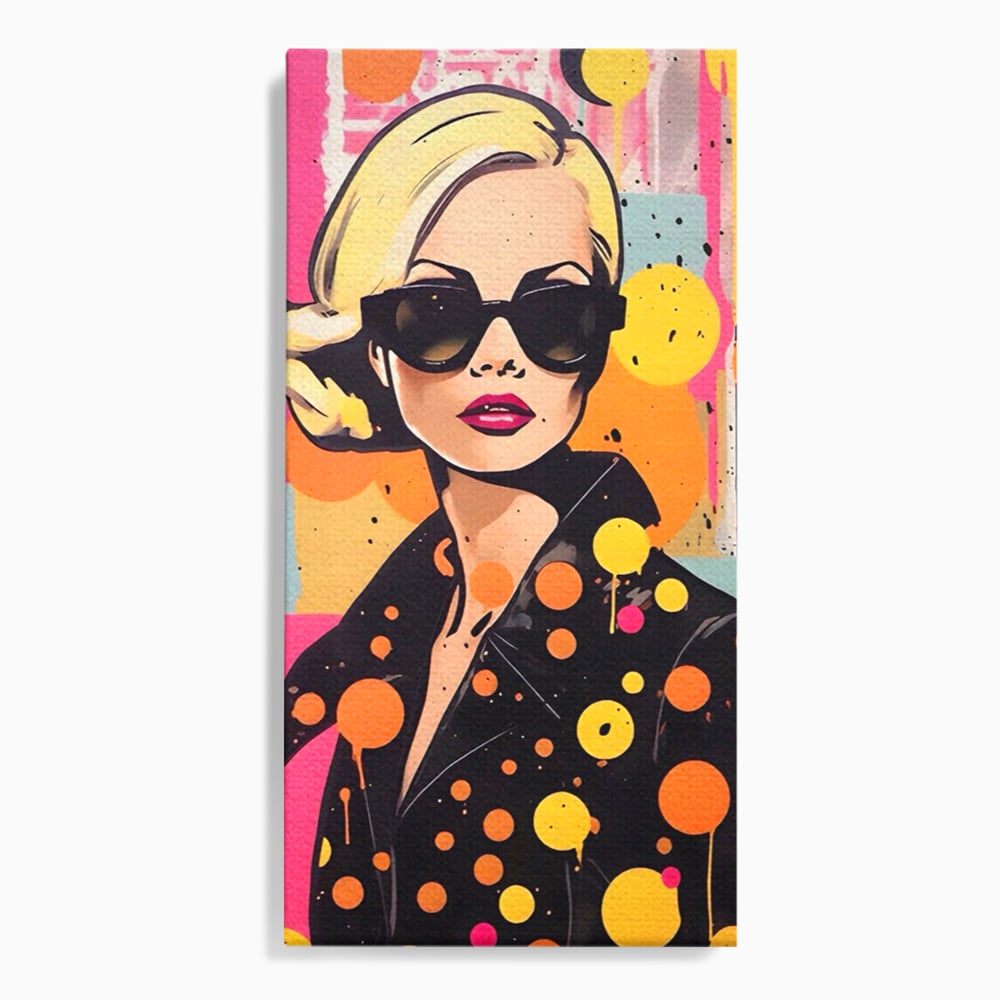 Tablou canvas cu tablou canvas portret femeie ochelari, fara rama, pe sasiu de lemn