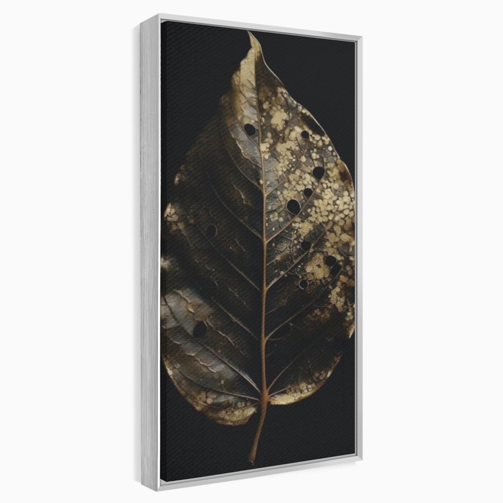 Tablou canvas cu tablou canvas cu frunza uscata, in rama de aluminiu argintiu