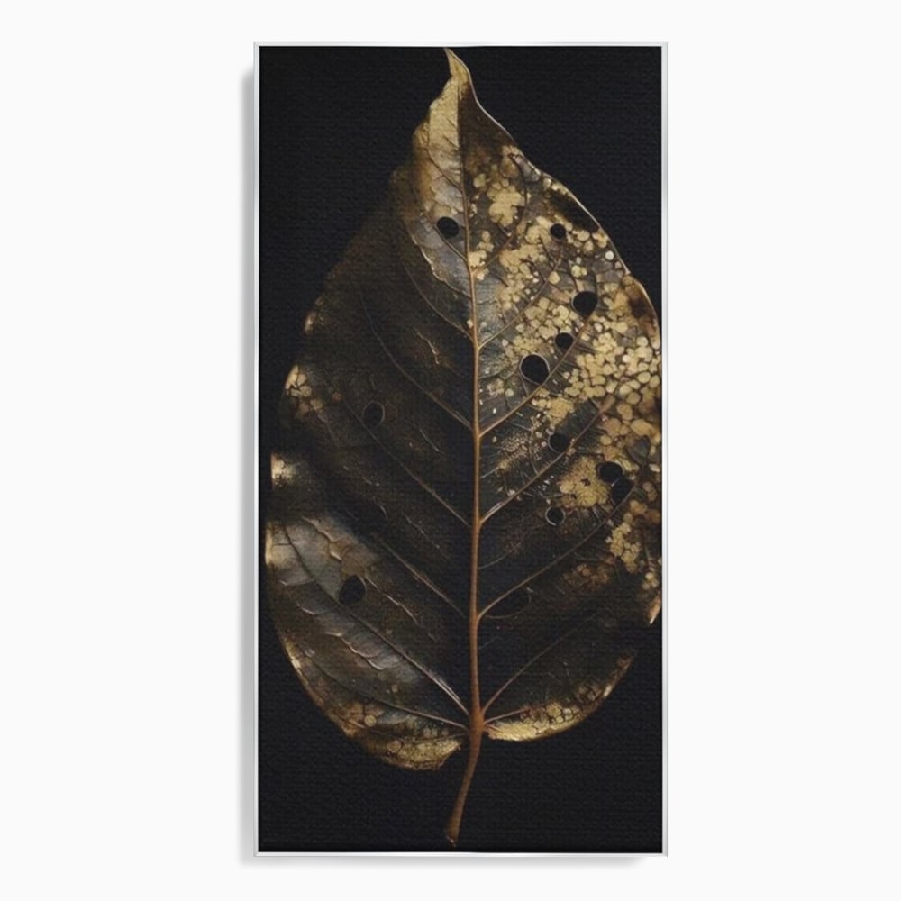 Tablou canvas cu tablou canvas cu frunza uscata, in rama de aluminiu argintiu