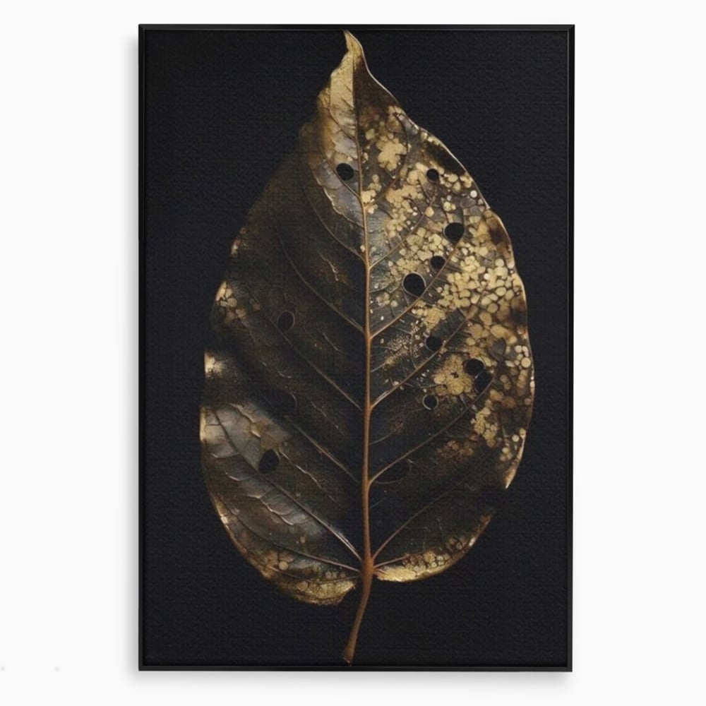 Tablou canvas cu tablou canvas cu frunza uscata, in rama de aluminiu negru