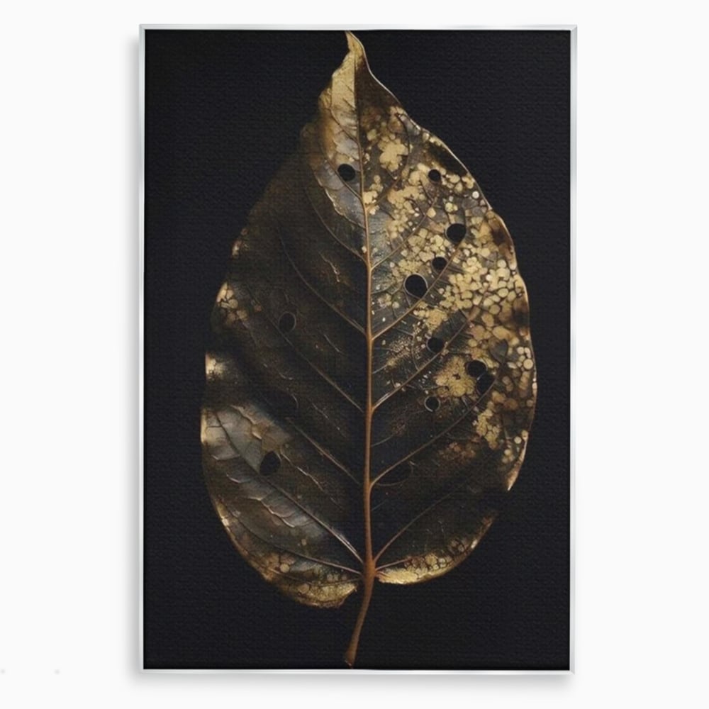 Tablou canvas cu tablou canvas cu frunza uscata, in rama de aluminiu argintiu