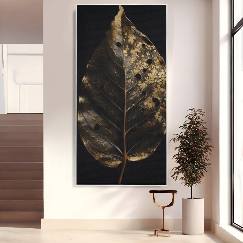 Tablou canvas cu tablou canvas cu frunza uscata, in rama de aluminiu argintiu