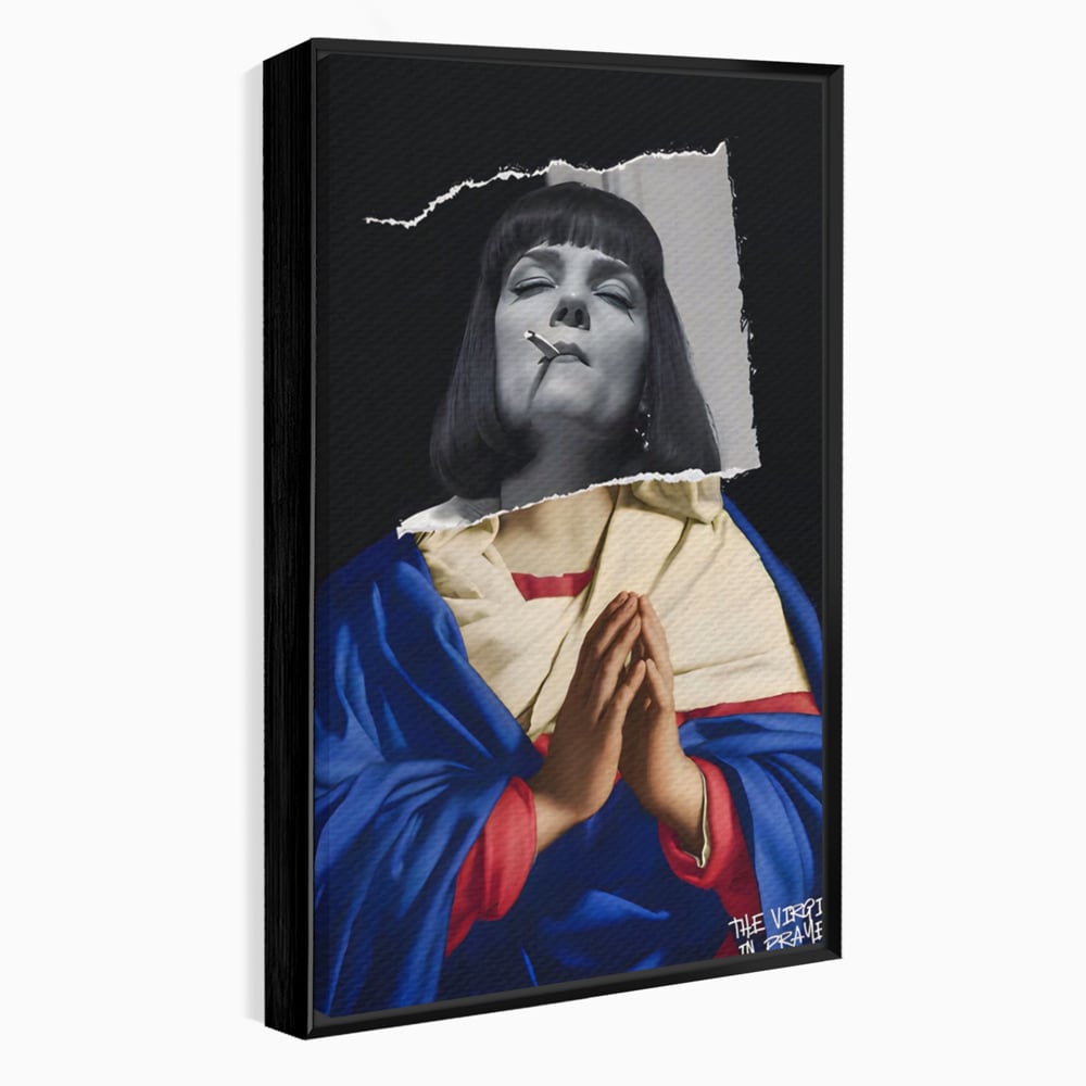 Tablou canvas cu tablou canvas cu colaj suprarealist, in rama de aluminiu negru
