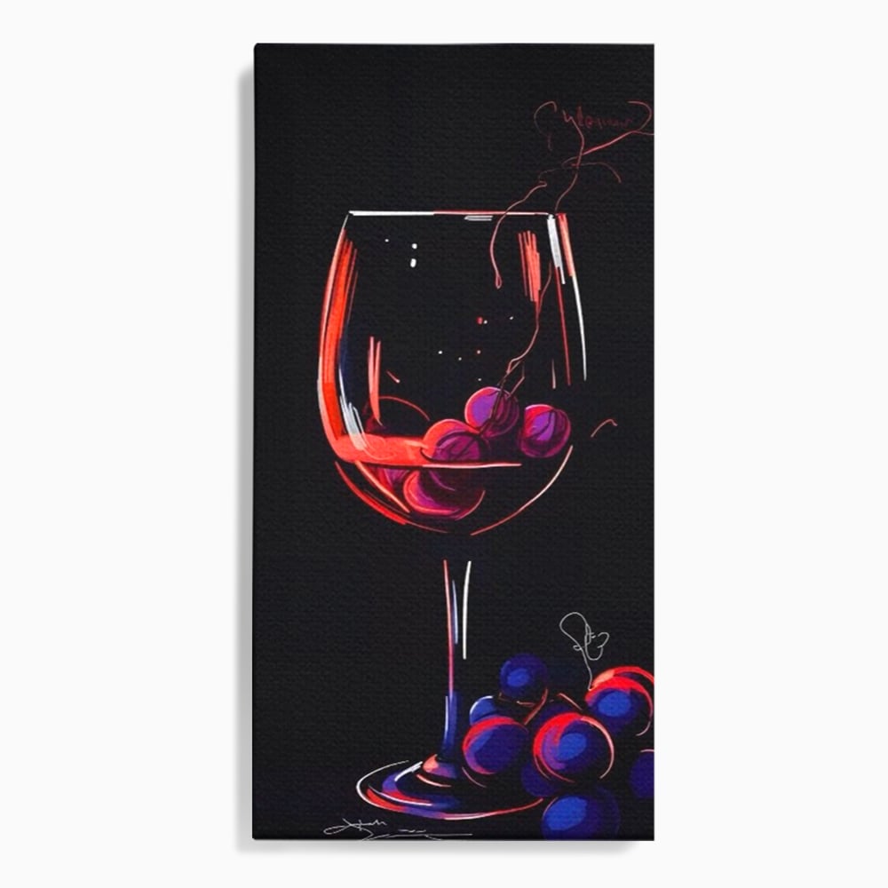 Tablou canvas cu tablou canvas cu pahar de vin si struguri, fara rama, pe sasiu de lemn