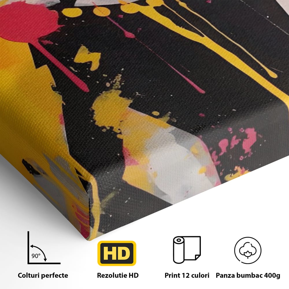 Detaliu al suprafetei: tablou canvas cu femeie in stil pop art, fara rama, pe sasiu de lemn