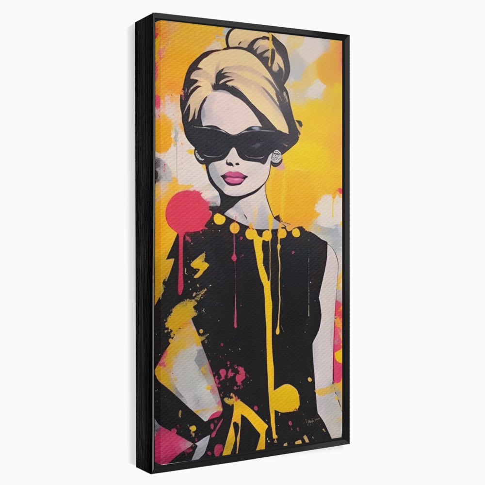 Tablou canvas cu tablou canvas cu femeie in stil pop art, in rama de aluminiu negru