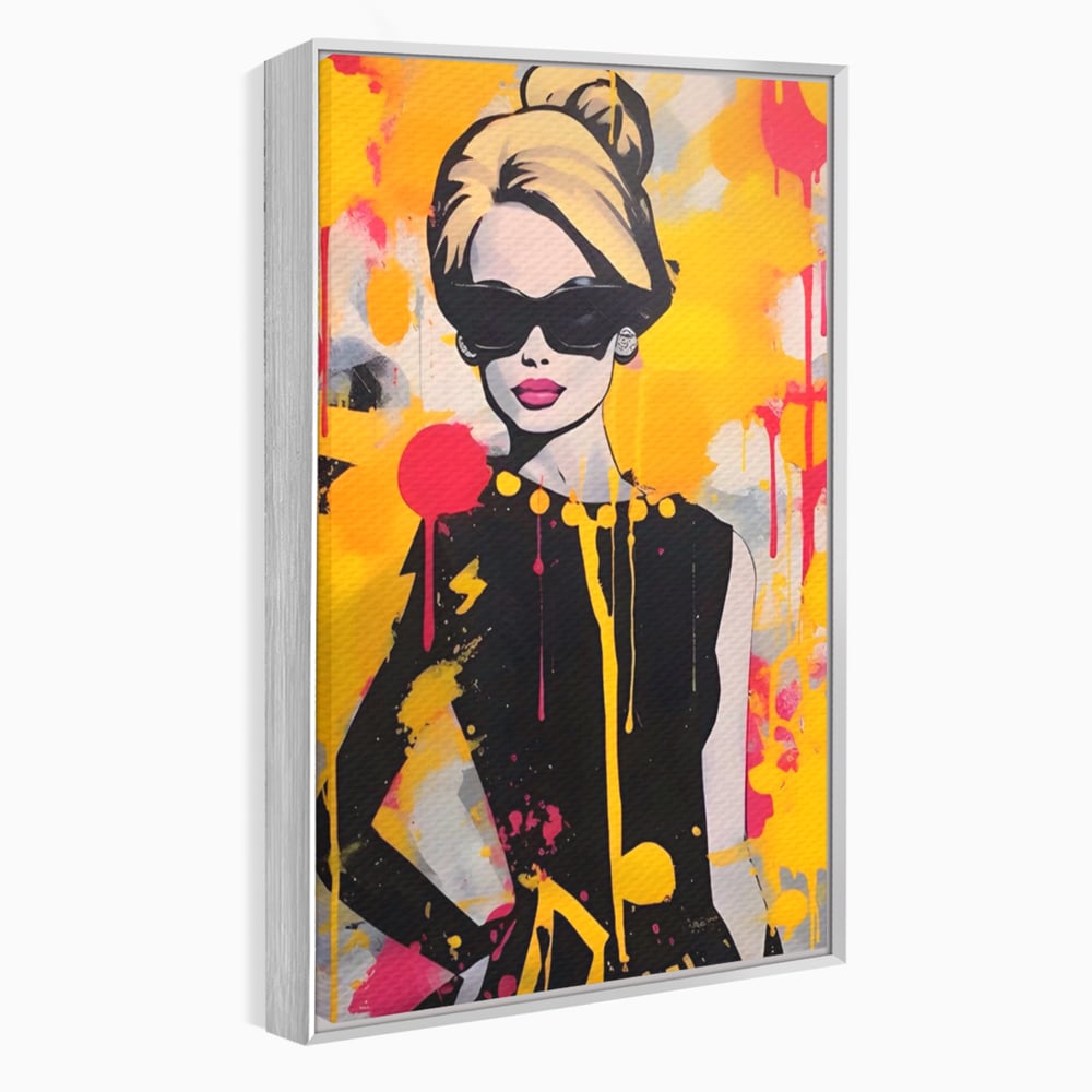 Tablou canvas cu tablou canvas cu femeie in stil pop art, in rama de aluminiu argintiu