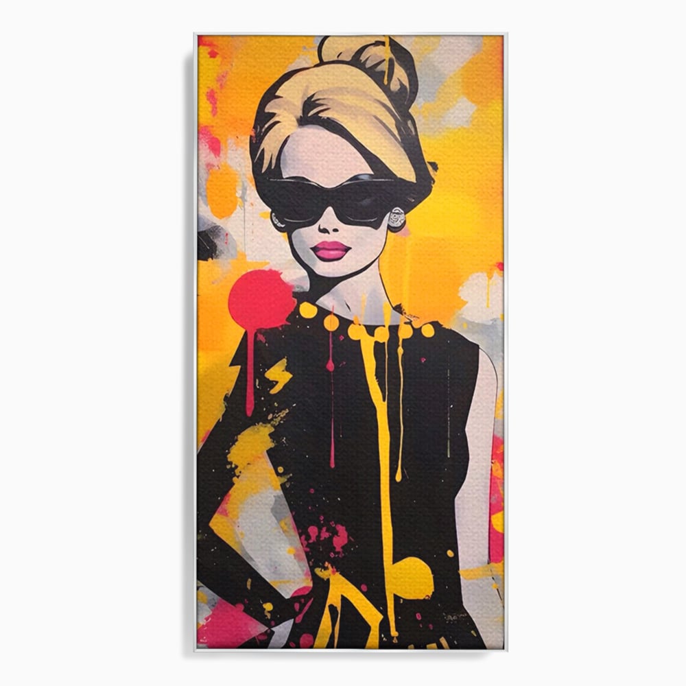 Tablou canvas cu tablou canvas cu femeie in stil pop art, in rama de aluminiu argintiu