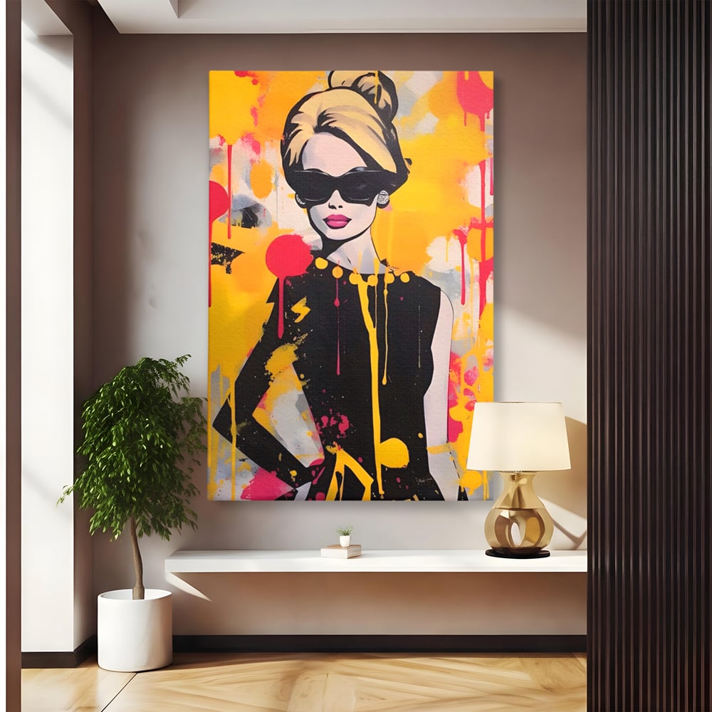 Tablou canvas cu tablou canvas cu femeie in stil pop art, fara rama, pe sasiu de lemn