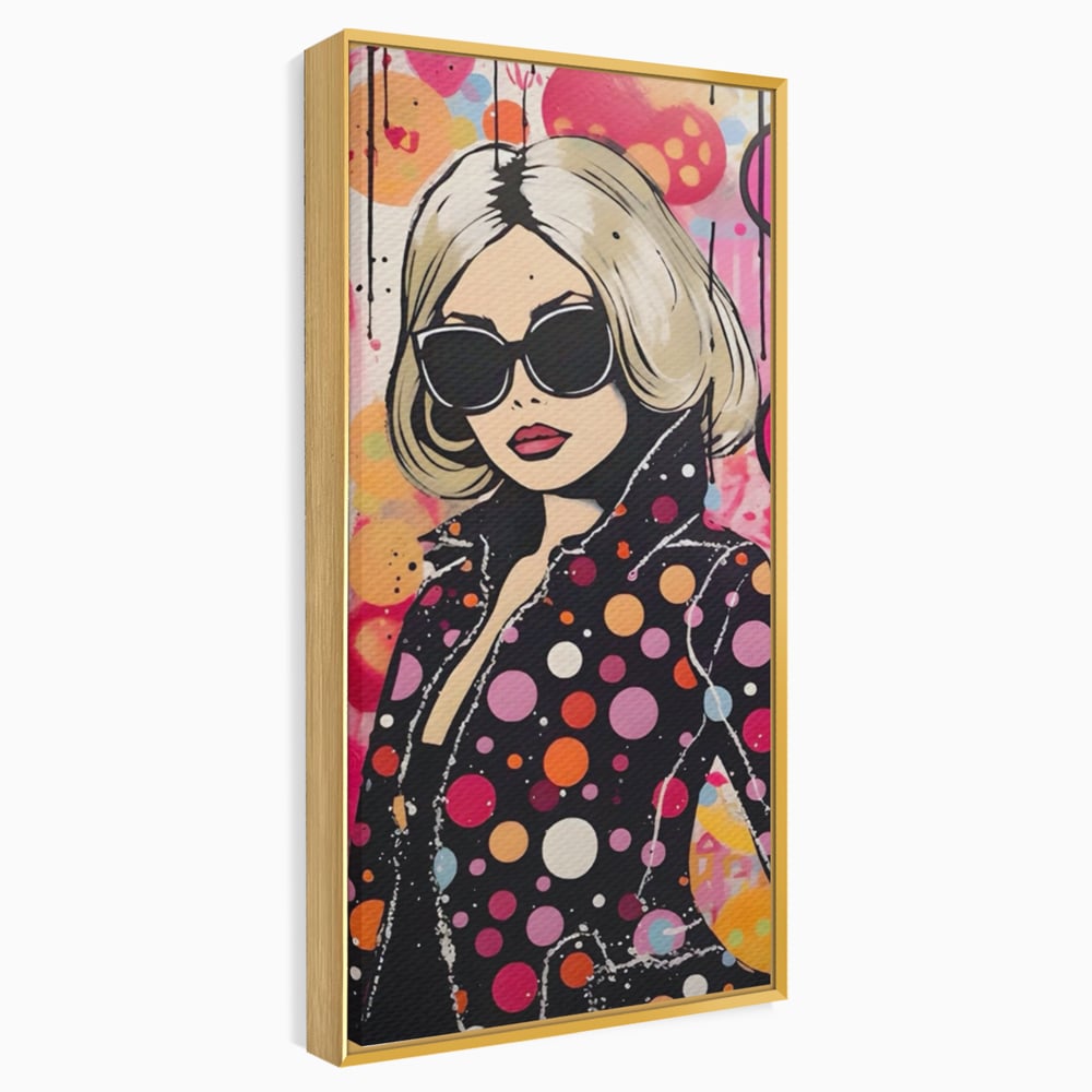 Tablou canvas cu tablou canvas cu portret pop art, in rama de aluminiu auriu