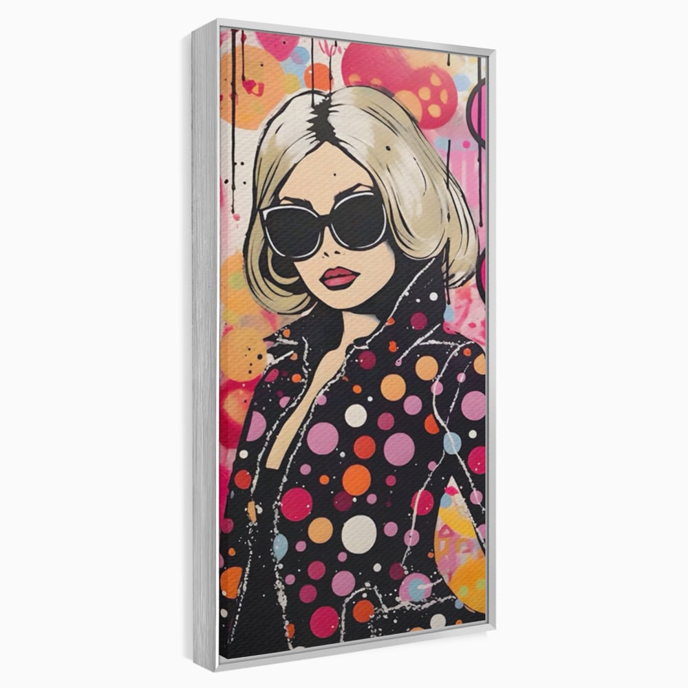 Tablou canvas cu tablou canvas cu portret pop art, in rama de aluminiu argintiu