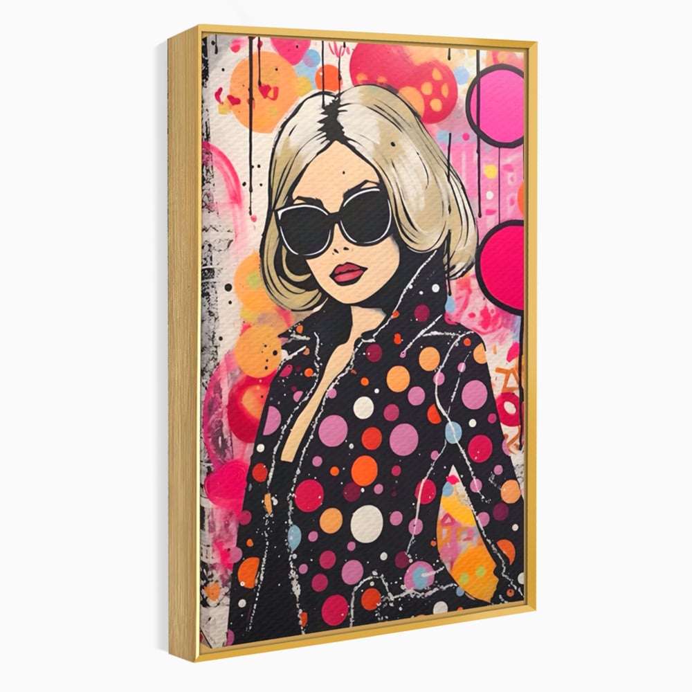 Tablou canvas cu tablou canvas cu portret pop art, in rama de aluminiu auriu