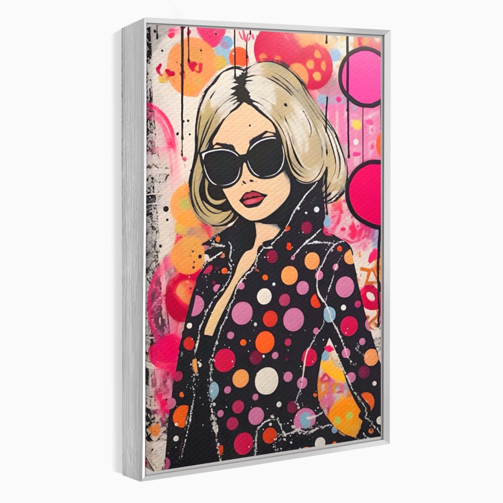 Tablou canvas cu tablou canvas cu portret pop art, in rama de aluminiu argintiu
