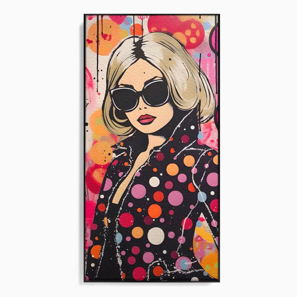 Tablou canvas cu tablou canvas cu portret pop art, in rama de aluminiu negru
