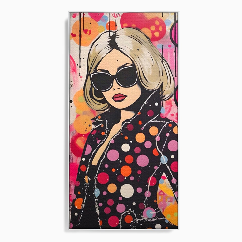 Tablou canvas cu tablou canvas cu portret pop art, in rama de aluminiu argintiu