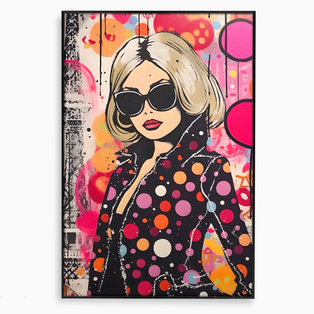 Tablou canvas cu tablou canvas cu portret pop art, in rama de aluminiu negru
