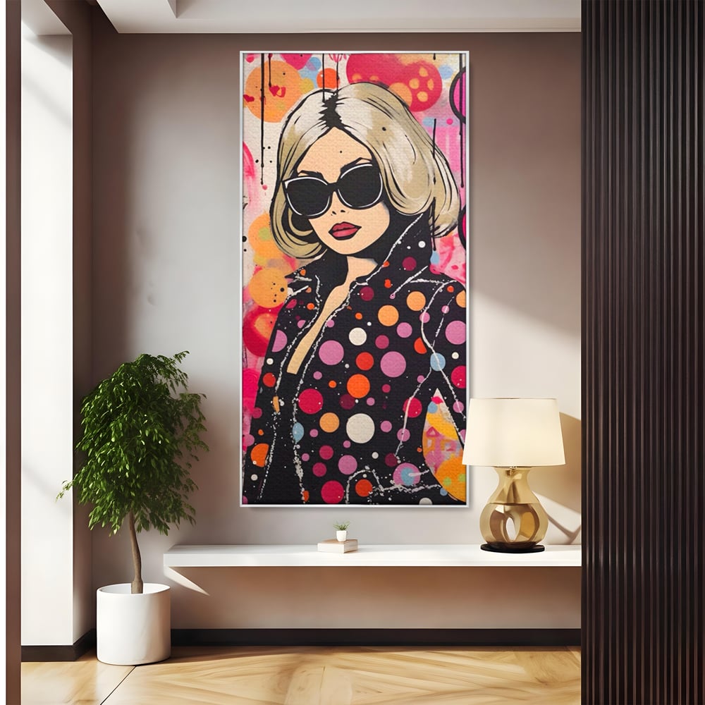 Tablou canvas cu tablou canvas cu portret pop art, in rama de aluminiu argintiu