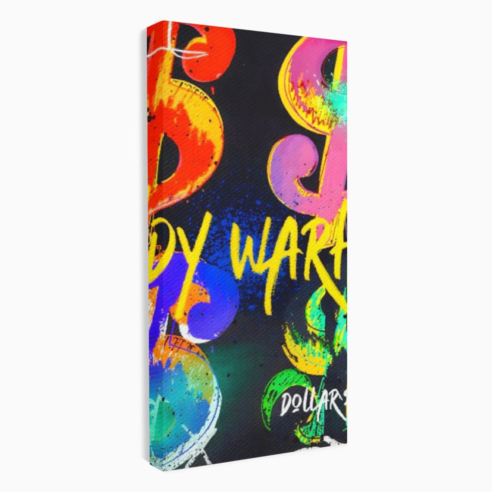 Tablou canvas cu tablou canvas cu simboluri dollar colorate, fara rama, pe sasiu de lemn