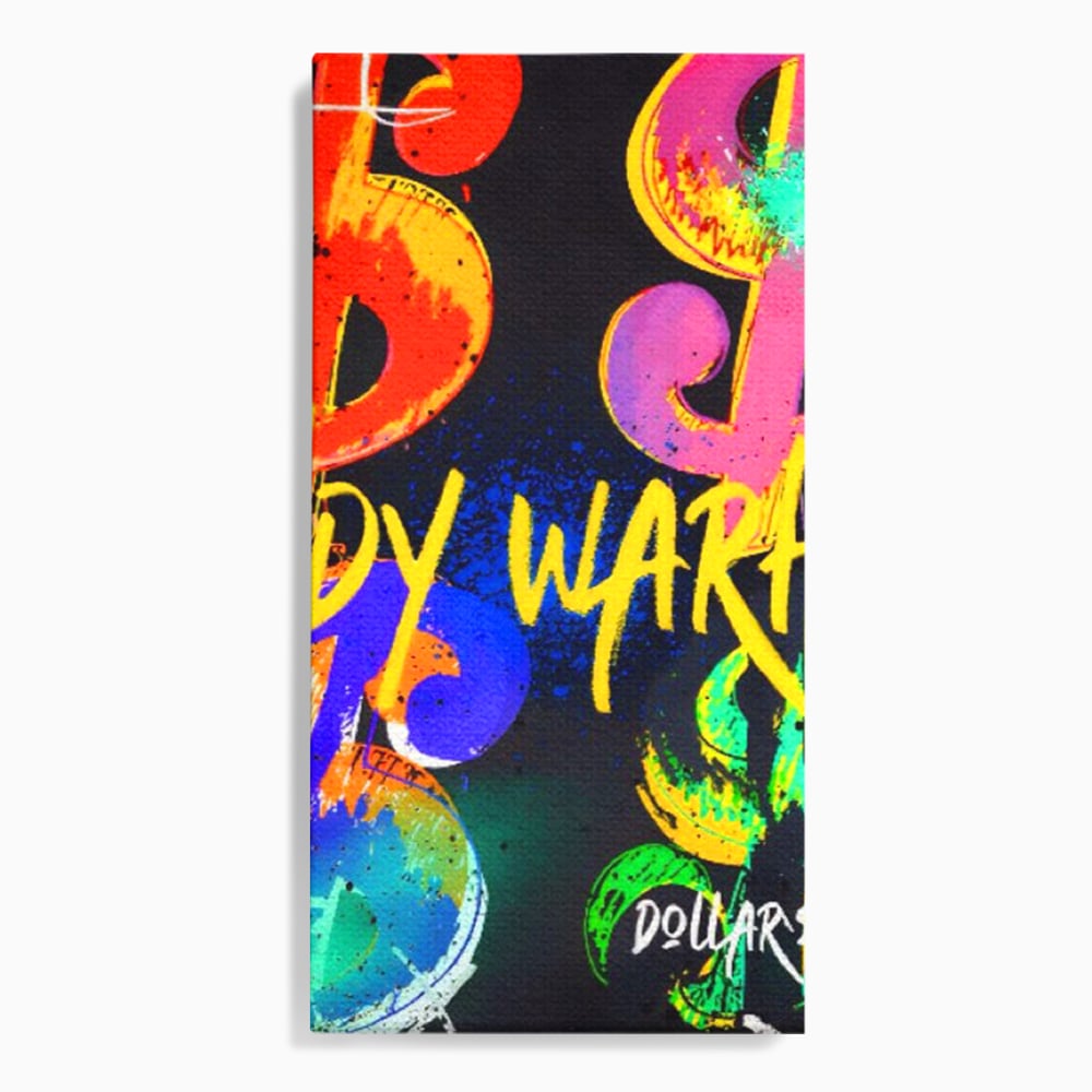 Tablou canvas cu tablou canvas cu simboluri dollar colorate, fara rama, pe sasiu de lemn