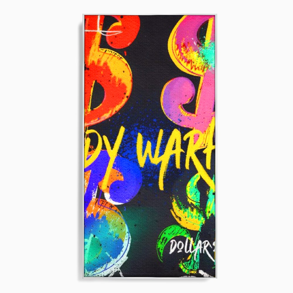 Tablou canvas cu tablou canvas cu simboluri dollar colorate, in rama de aluminiu argintiu