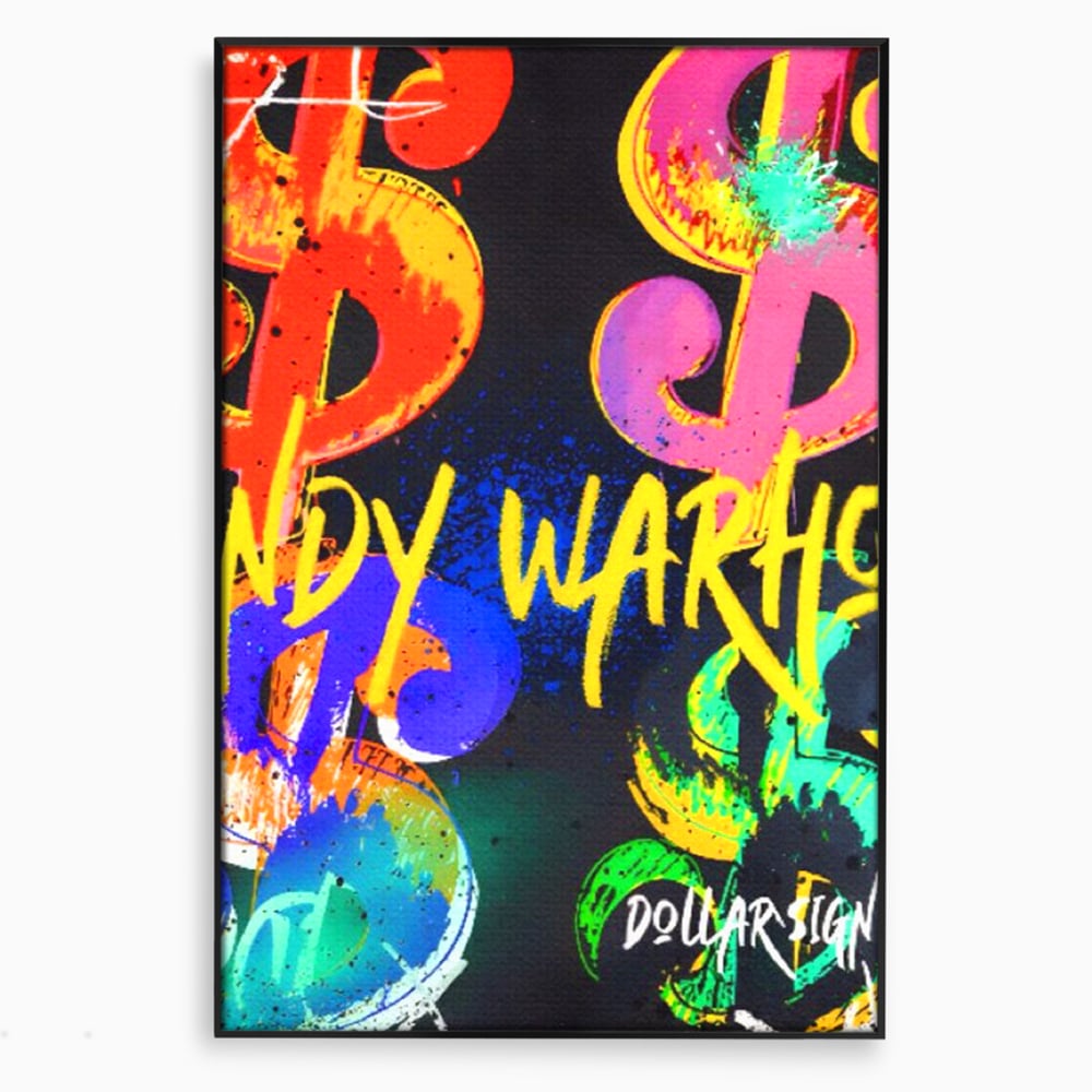 Tablou canvas cu tablou canvas cu simboluri dollar colorate, in rama de aluminiu negru