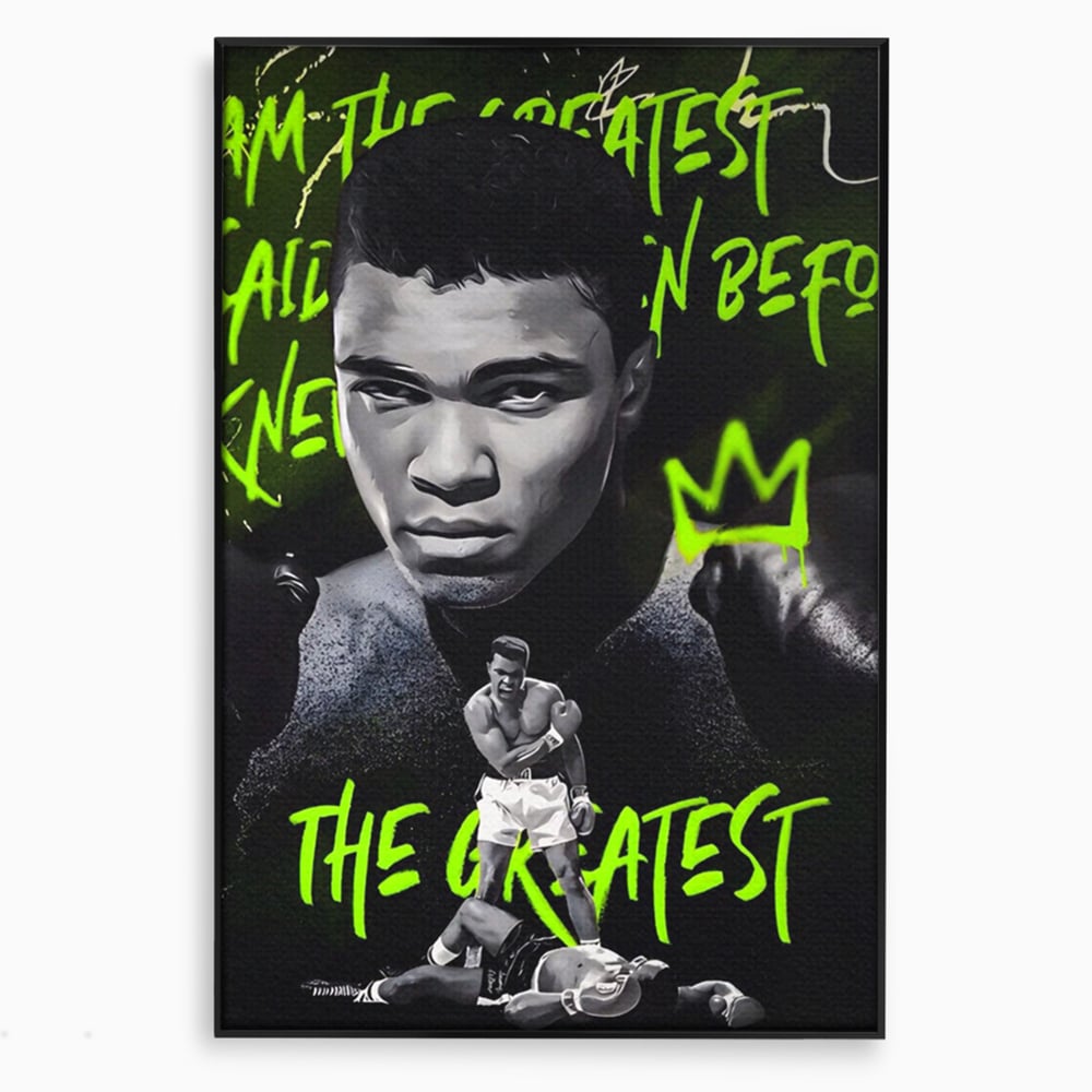 Tablou canvas cu tablou canvas cu portretul lui muhammad ali, in rama de aluminiu negru